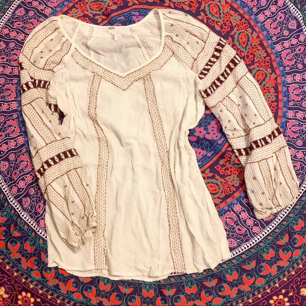 FREE PEOPLE white embroidered peasant top
